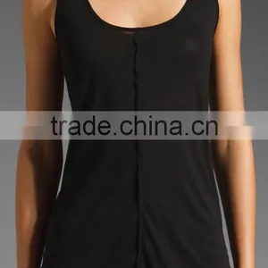 Jersey Raw Edges Black Tank Tops thumbnail-2