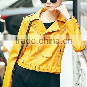 Latest Models Yellow Womens Motocycle Cool Fashion Leather Jacket thumbnail-1