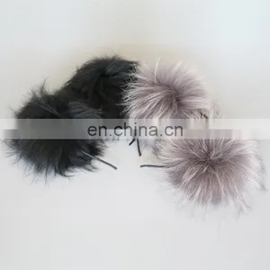 Double Pompom Hairband Lovely Fur Fashion Real Raccoon Fur Pompom Accessory thumbnail-6