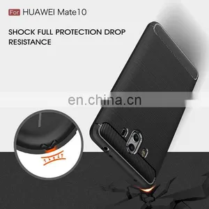 Carbon Fiber Brushed Metal Solid Color TPU Black Cover Case for Huawei Mate 10 thumbnail-5