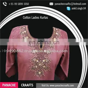 Hot Selling Embroidered Designer Cotton Ladies Kurtis thumbnail-4