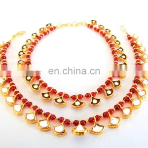 Wholesale Kundan Gold Plated Indian Anklet - Payal - Indian Crystal And Kundan Anklet Bollywood Style Gold Plated Kundan Anklet thumbnail-6