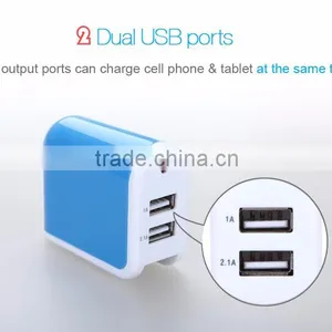 Shenzhen Dual USB Mobile Travel Charger Factory Price 5V 2.1A Mini 2-Port Dual USB Wall Charger thumbnail-3