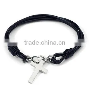 China Factory Supply Customized Cross Charm Bracelet Unisex Braided Leather Bracelet thumbnail-1