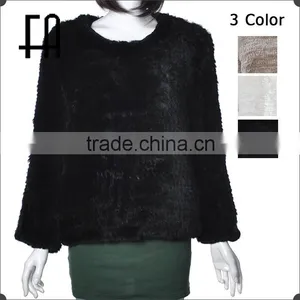 Factory Direct Wholesale Price Round Neck Rex Rabbit Knitted Fur Coat thumbnail-1