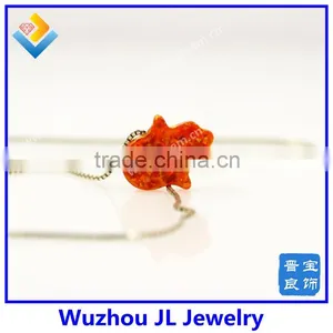 2015 New Arrived Synthetic Orange Opal Hand Opal Pendant S925 Silver Chain Necklace With Wholesale Price thumbnail-3