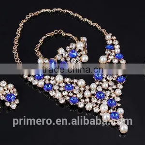 18K Gold Plated Pearl Rhinestone Crystal Necklace Wedding Ring Party Gift Costume Pearl Bridal Jewelry Sets thumbnail-5