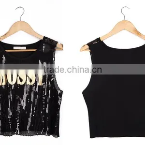 Factory Low Price Dance Beaded Printed Sleeveless Crop Tops thumbnail-5