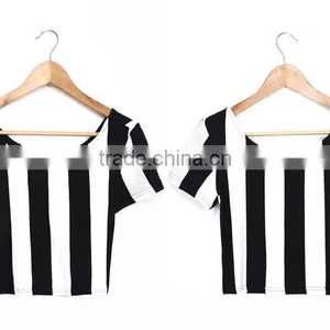 Black and White Stripe Women Fashion T Shirt Design China Factory Supplied thumbnail-4