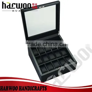 15 Slots Wooden Watch Box With Transparent Window,black Wooden Watch Box With Drawer,black Wooden Watch Box With Drawer thumbnail-1