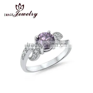 925 Sterling Silver Round Amethyst Prong Setting CZ Ring thumbnail-1