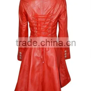 Ladies Edwardian Red Gothic Style Lace Back Soft Lambskin Real Leather Jackets thumbnail-4