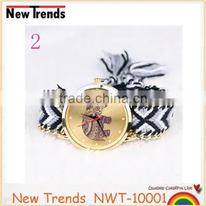 New Design Women Elephant Watch Geneva Colorful Braid Bracelet Watch thumbnail-2