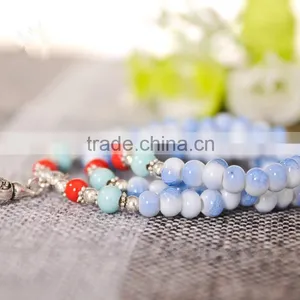 Mixed Color - 108 Prayer Beads Bracelet Porcelain Buddhist Vintage Style Meditation Mala Beads thumbnail-1