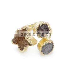 Beautiful Natural Raw Stone Ring Fashion Three Point Quart Ring Adjustable Five-Pointed Star Jewelry thumbnail-6