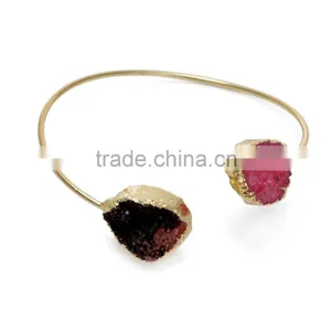 New Arrival Natural Double Druzy Bracelet Expandable Wire Gemstone Bangle Quartz Bracelet thumbnail-1