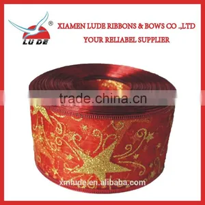 Hot Sale Gold Wired Edge Christmas Gift Ribbon thumbnail-1
