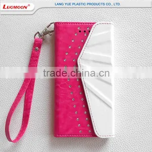 Pink and White PU Synthetic Leather Diamond Phone Case Cover for Samsung Galaxy thumbnail-2