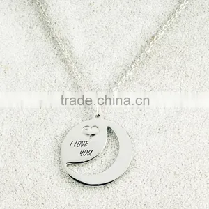 Stainless Steel I Love You Engraving Moon and Heart Pendant thumbnail-2