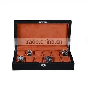 Chinese Factories Wholesale Custom PU 12 Slot Watches Boxes, Leather Black Fashion Beautiful Display Box thumbnail-2