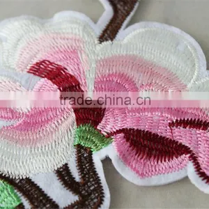 Beautiful Pink Color Wild Peach Flower Embroidery Patch Fashion Applique Polyester Logo Patches for Garment thumbnail-4