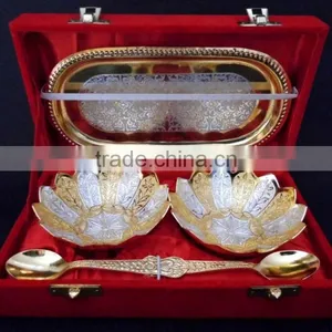 Wedding Gift Gold and Silver Plated Bowls Spoon Tray Set thumbnail-1