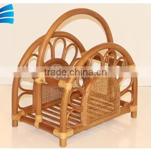 Rattan Wicker Magazine Newspaper Rack Holder With Handle thumbnail-2