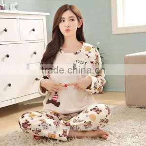 Wholesale Women's Pajama Suits Winter Thickening Coral Fleece Girl Pullover Sleepwear thumbnail-3