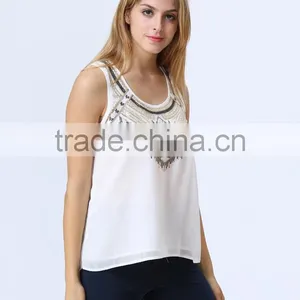 New Design Clothing Manufacturers Round Neck Sequin Embellish Top For Women thumbnail-3