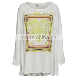Best Quality New Fashion Designs Long Sleeves Round Neckline Women White T-shirts thumbnail-3