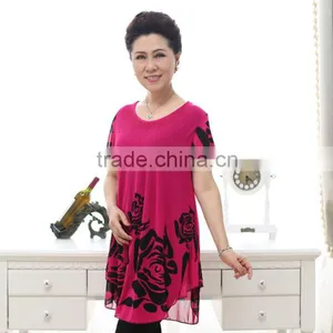 Middle Aged Women Fashion Beaded Lace Loose Printed Blouse thumbnail-4