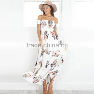 Maxnegio off Shoulder Backless Bohemian Girls Smoking High Slit Dress thumbnail-6