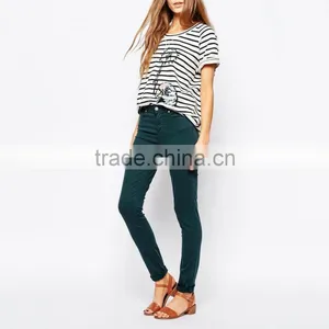 Dark Green Plain Skinny Girls Sexy Tight Jeans Pants thumbnail-1