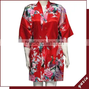 Peacock Short Bathrobe Satin Pajamas Abaya Nightdress Kimono Robe Dressing Gown PC005 thumbnail-1