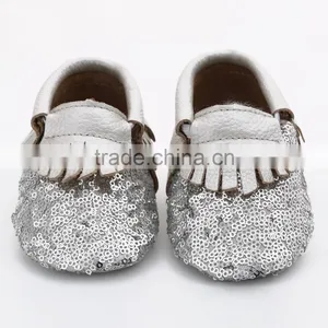 Multicolor Sequin Fringed Leather Baby Moccasins, Sequin Baby Moccasin thumbnail-3
