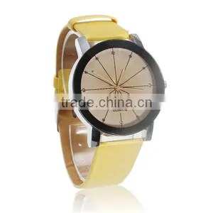 New Fashion Round Yellow Battery Included Leatheroid Adjustable Wrist Watches thumbnail-1
