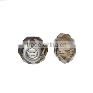Lampwork Glass European Style Large Hole Beads Round Faceted Coffee Transparent With 304 Stainless Steel Silver Tone Core thumbnail-3