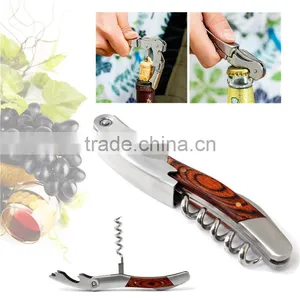 2016 New Arrival Hot Sale Wood Handle Stainless Corkscrew Double Hinge Waiters Wine Bottle Opener thumbnail-5