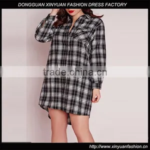 Wholesale Women Long Sleeve Button Plaid Shirt Dress Ladies Plus Size Casual Shirts thumbnail-1