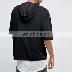 Oversized Short Sleeve Hoodie With Cut & Sew Panel thumbnail-2