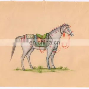 Indian Art Water Color Paper Painting Hand Painted Horse Miniature Painting thumbnail-1