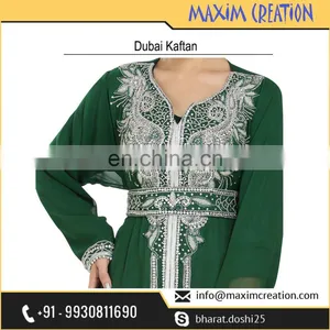Dubai Maghribi Caftan Floor Touch Maxi Dress With Simple Hand Made Embroidery Design 6454 thumbnail-2