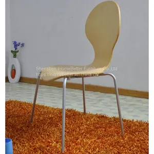 Plating Steel Legs Maple Wood Veneer Plywood Modern Dining Chair Round Head Curved Wooden Computer Chair thumbnail-2