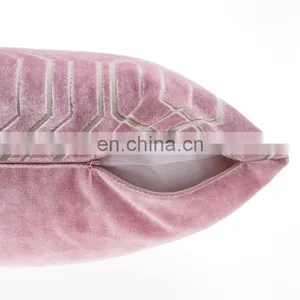 Wholesale High Quality Pink Geometric Cut Velvet Cushion Cover Pillow Cases thumbnail-4