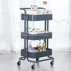 Black Kitchen Trolley Trolley Basket For Kitchen Metal Folding Cart thumbnail-1