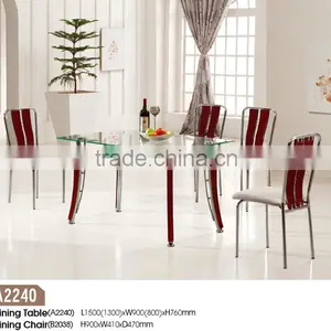 Modern Home Dining Room Furniture 6 Seat Soildwood Glass Dinning Table Set Leather and Metal Dinning Chairs thumbnail-3