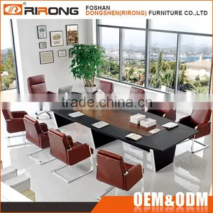 Modern Meeting Table Stainless Steel Frame 2.4m Black Leather Luxury Conference Room Table thumbnail-1
