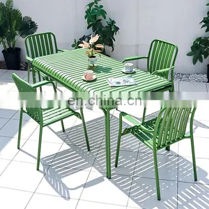Dining Table And 4 Chairs Metal Dining Single Bench Chair And Table With Green Color thumbnail-2