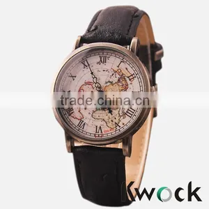 Promotion Christmas Gifts Retro World Map Watch Fashion Leather Alloy Casual Analog Quartz Wrist Watch thumbnail-2