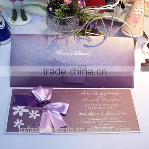 Purple Color Luxury and Simple Design Wedding Card 2016 With Ribbon thumbnail-3
